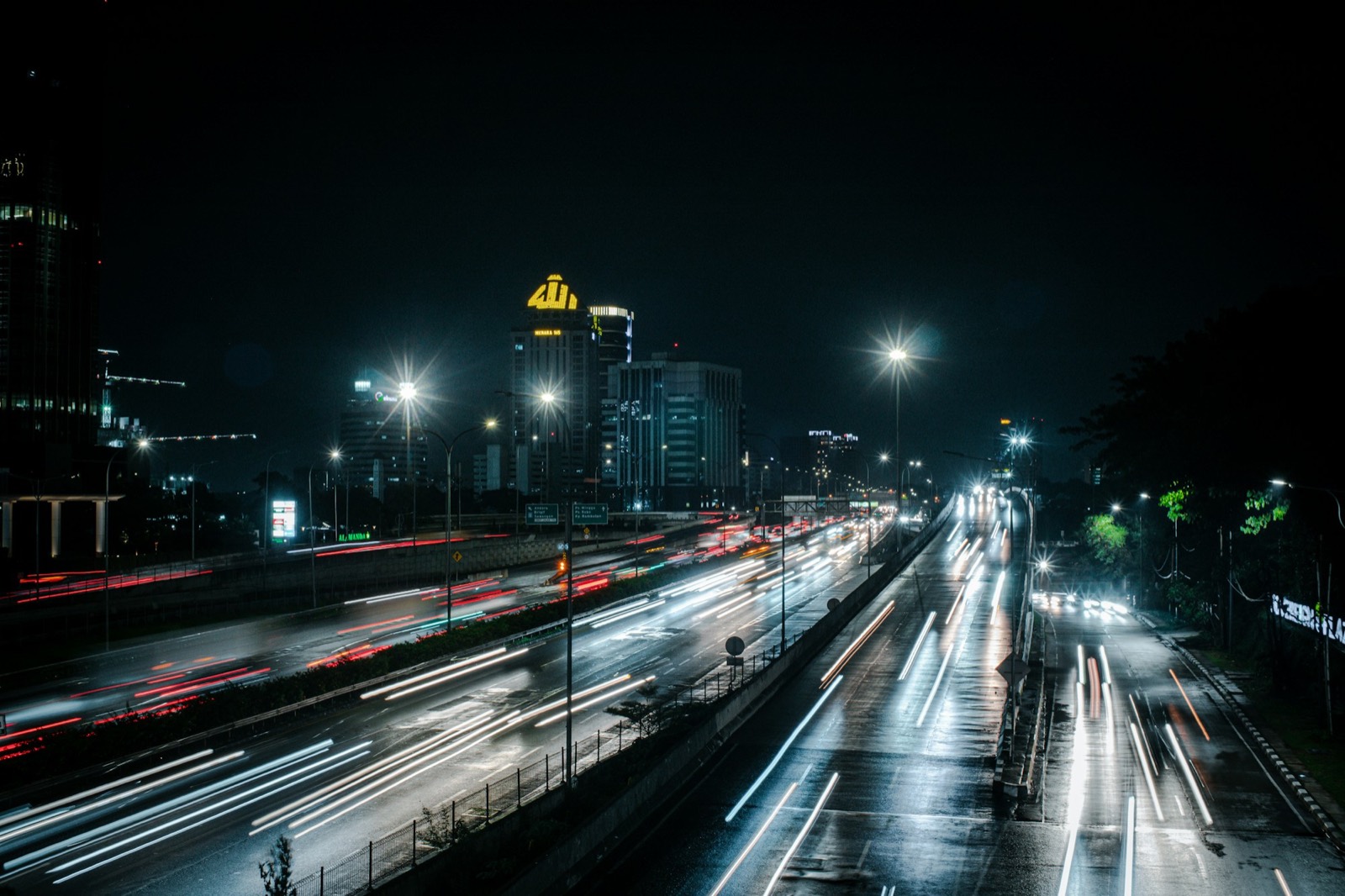 Jakarta city lights and traffic