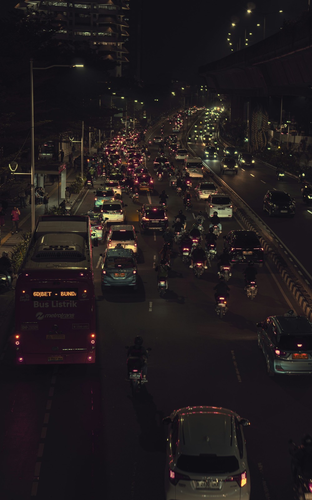 Jakarta street traffic at night